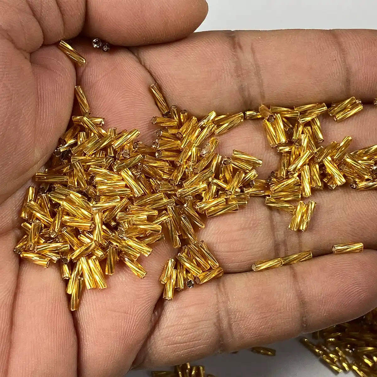 Twisted Tube Beads or Bugle Beads (6MM) Color Gold - 25grams