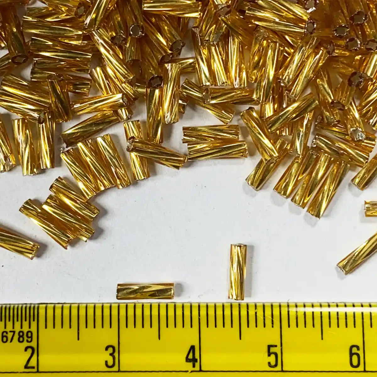 Twisted Tube Beads or Bugle Beads (6MM) Color Gold - 25grams