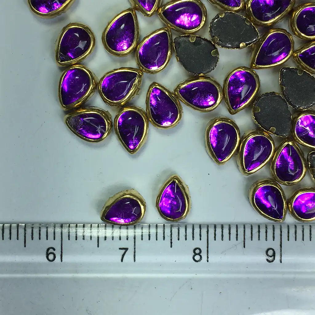 Glass Kundan Stone Framed Teardrop Shape Violet Color 6mmX4mm (20grams)
