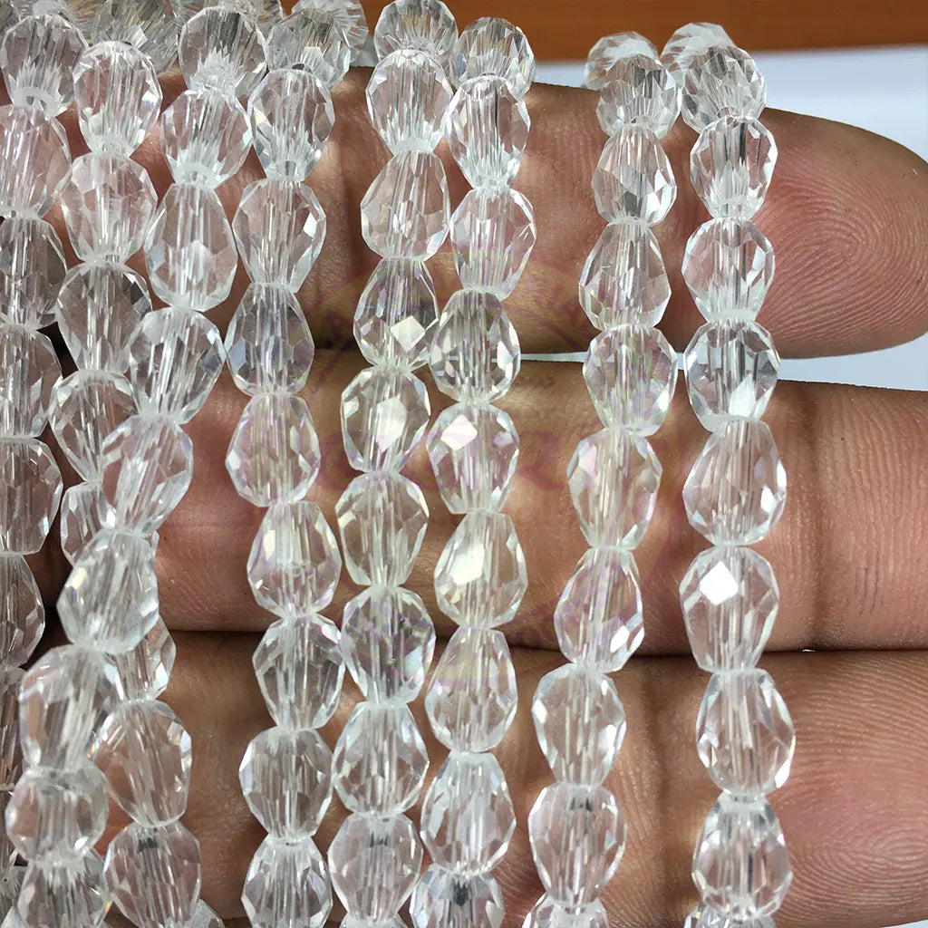 White Color Teardrop Crystal Briolette Beads (8mmx6mm) 1line