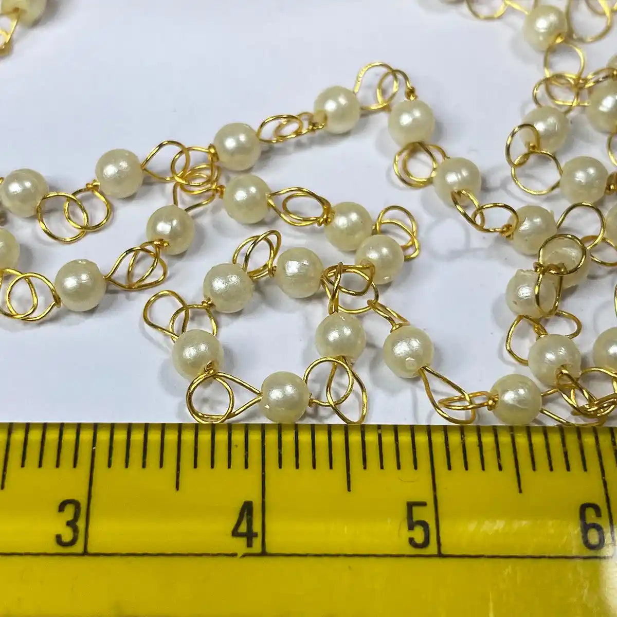 White Pearl Wire Wrapped Beaded Gold Chain 3mm (1Meter)