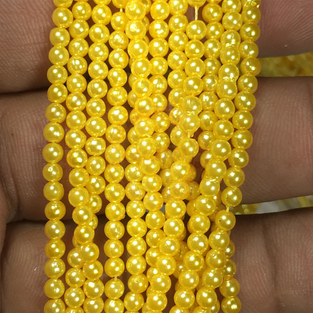 Yellow Color 3MM Round Shape Beads - 1Bunch(12 line)