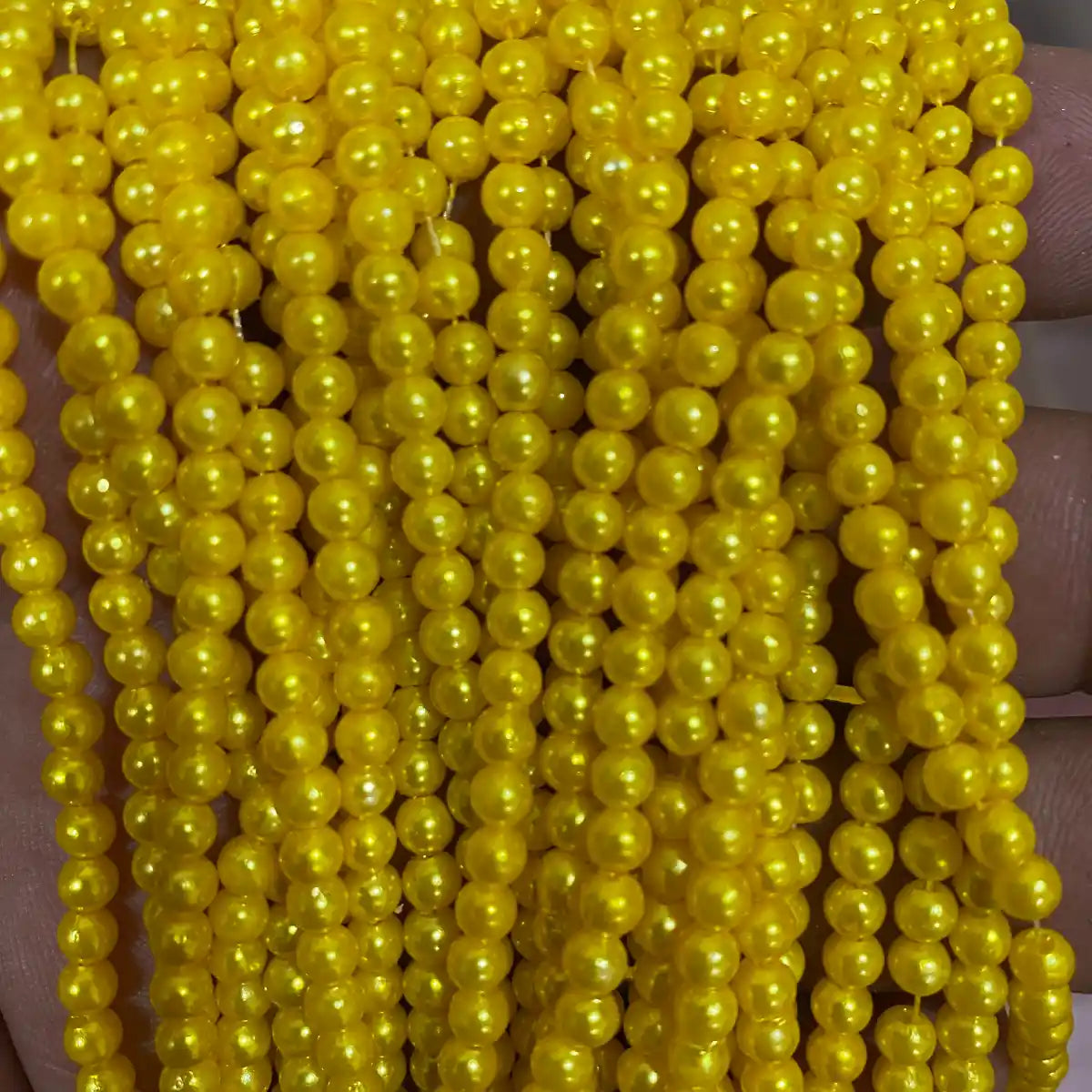Yellow Color 4MM Round Shape Beads - 1Bunch(12 line)