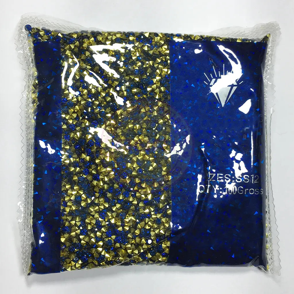 Zicron or Jarkan Stone Diamond Stone (Size SS12) Color Blue Full Pack (100Gross) Plastic