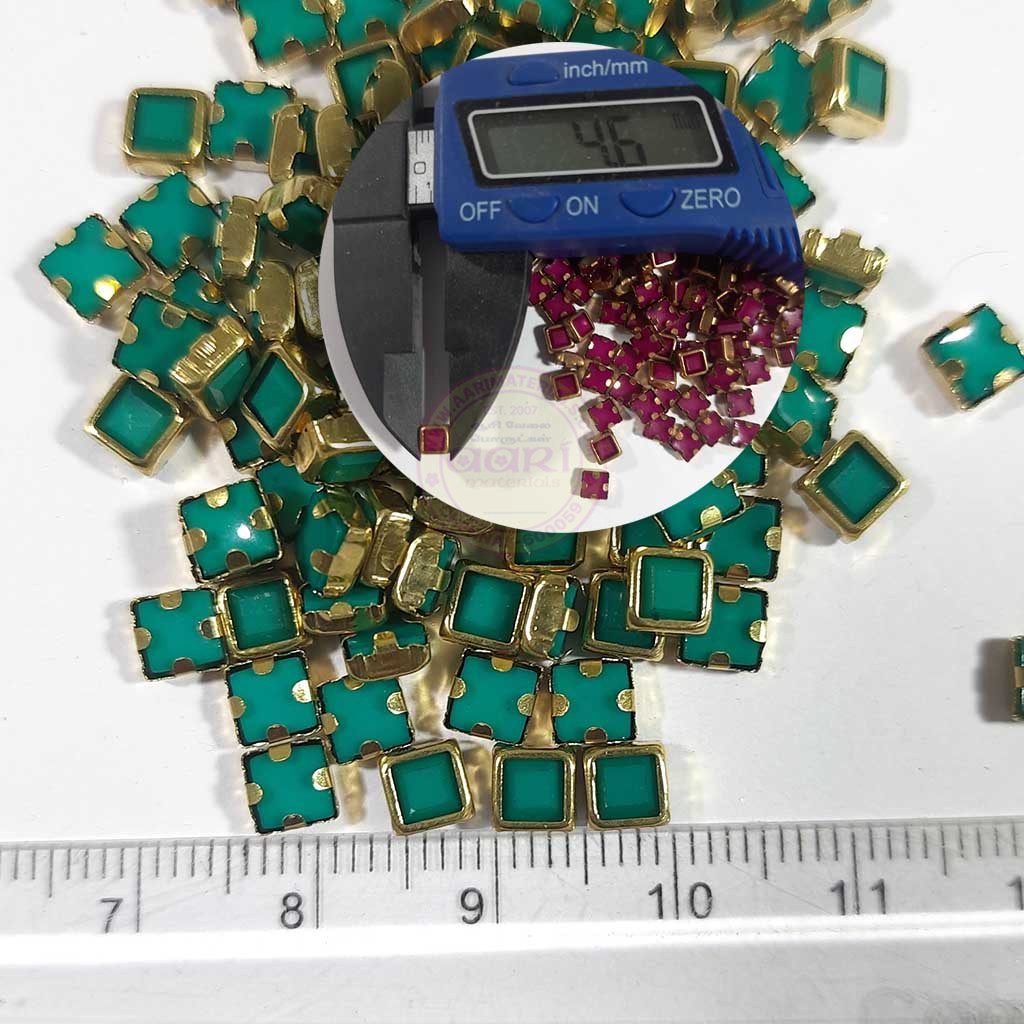 Matt Kundan(Framed) Stones Square Shape 5mm Color Aqua Green (10grams)