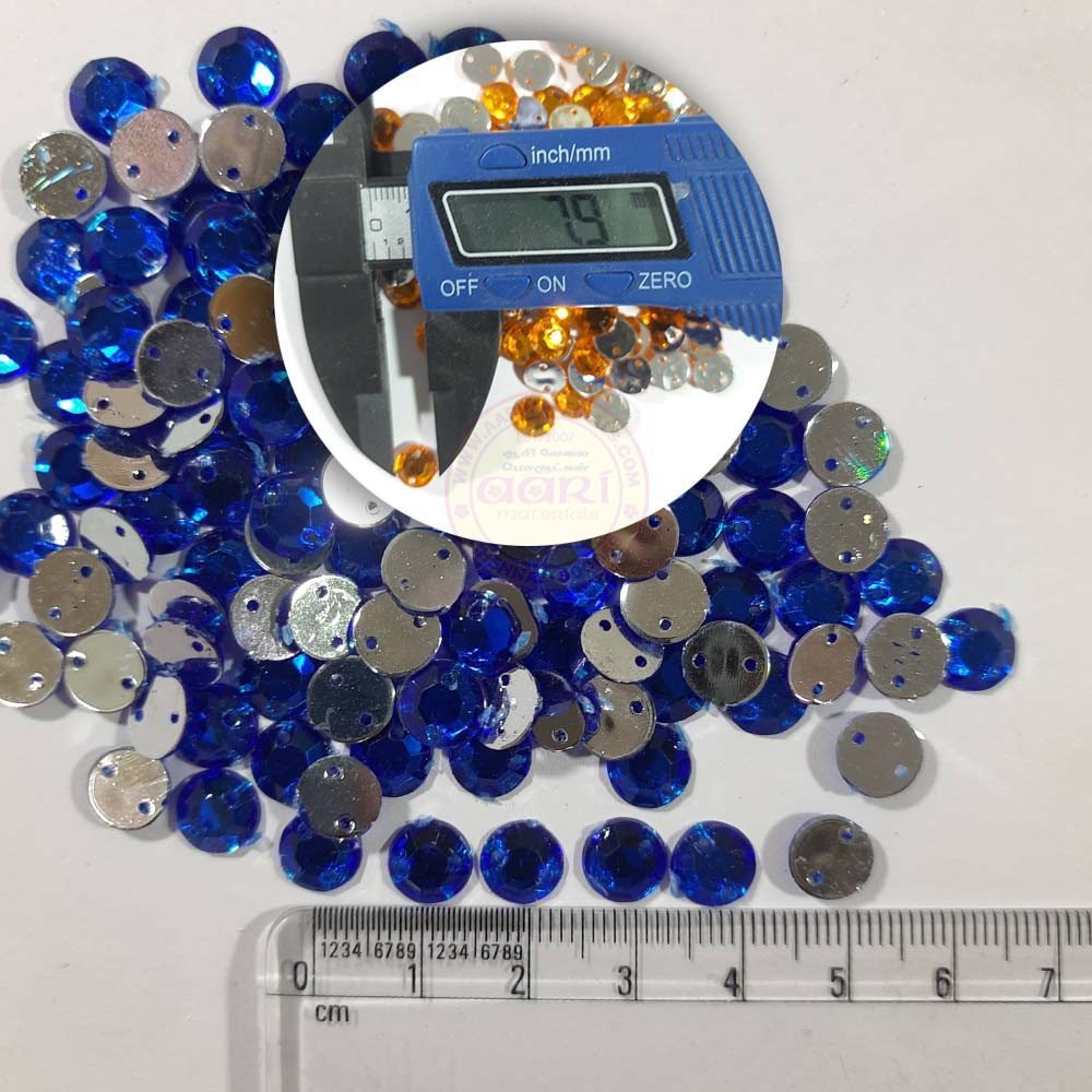 Round Shape Kundan Stone with Hole 8mm Color Blue (10g)