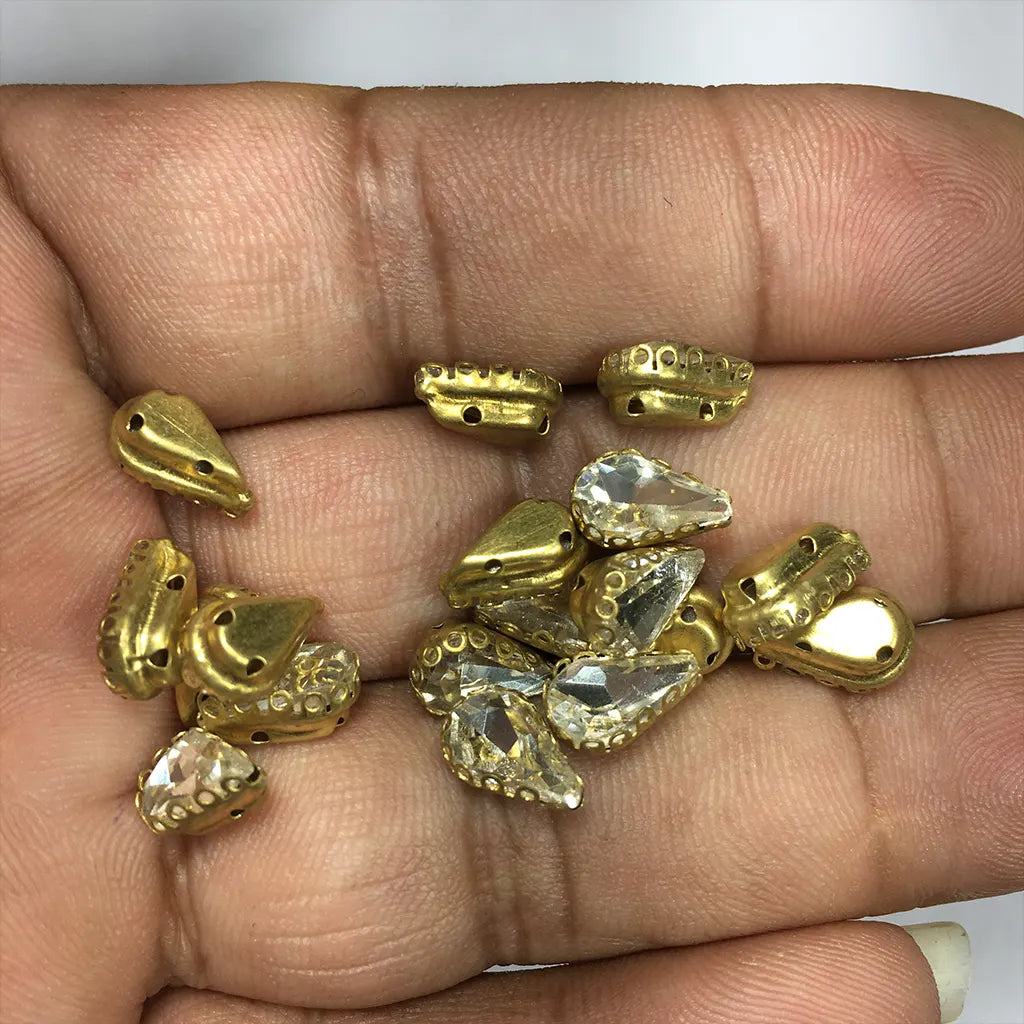 Kundan Clip Stone 10MMx6MM Thilagam Shape (12Pieces) White Color
