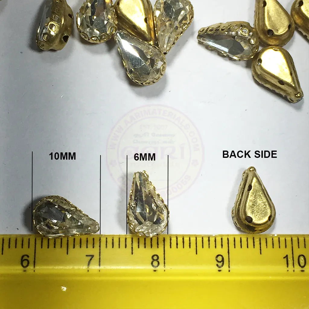 Kundan Clip Stone 10MMx6MM Thilagam Shape (12Pieces) White Color