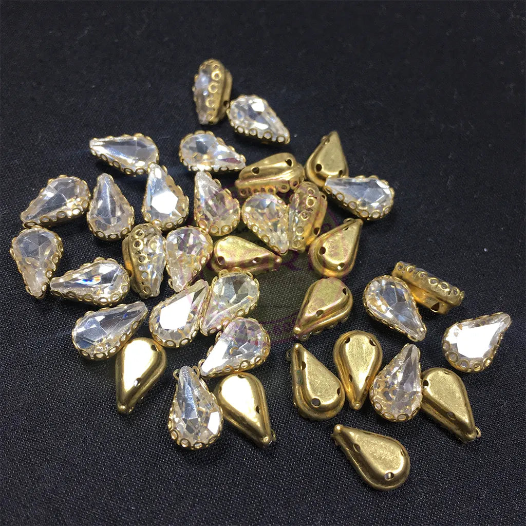 Kundan Clip Stone 10MMx6MM Thilagam Shape (12Pieces) White Color