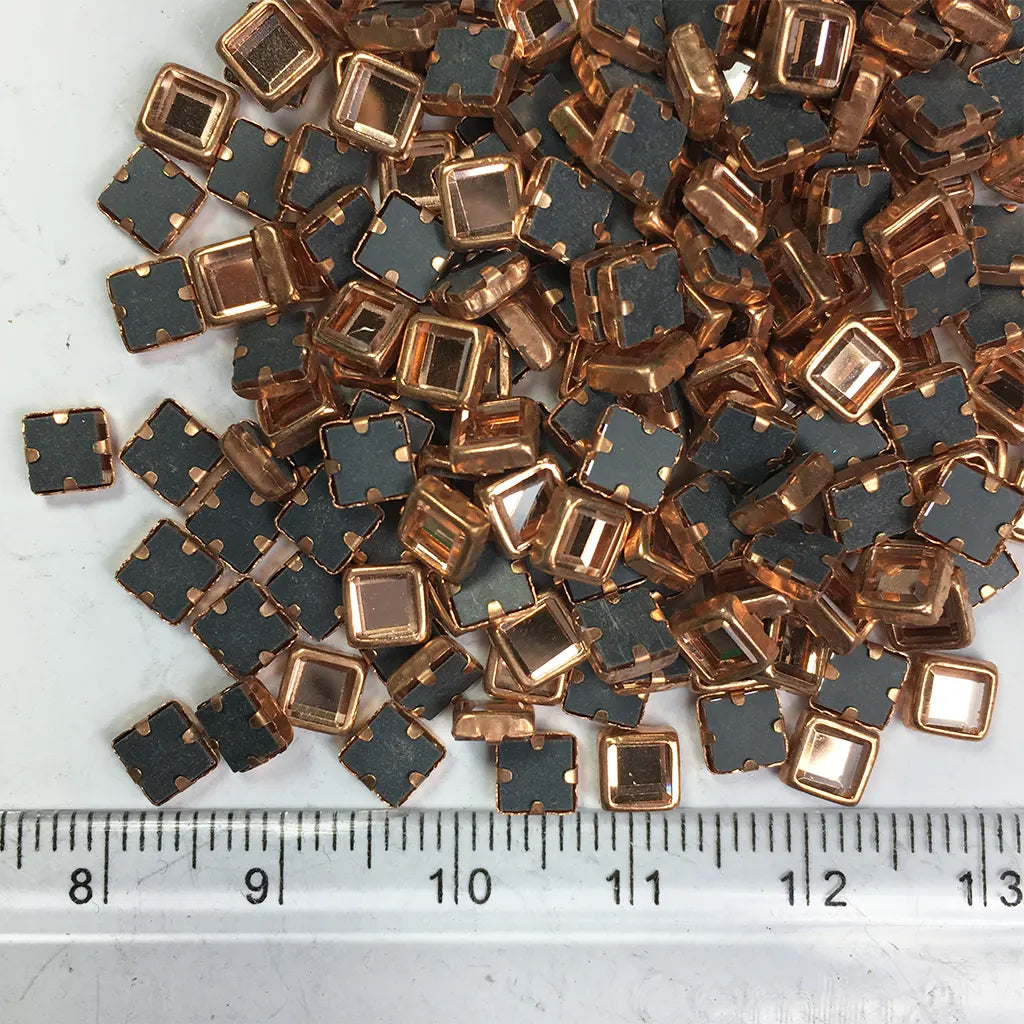 Framed Stone Flat Back Square Shape 4mm Copper Color (25grams)