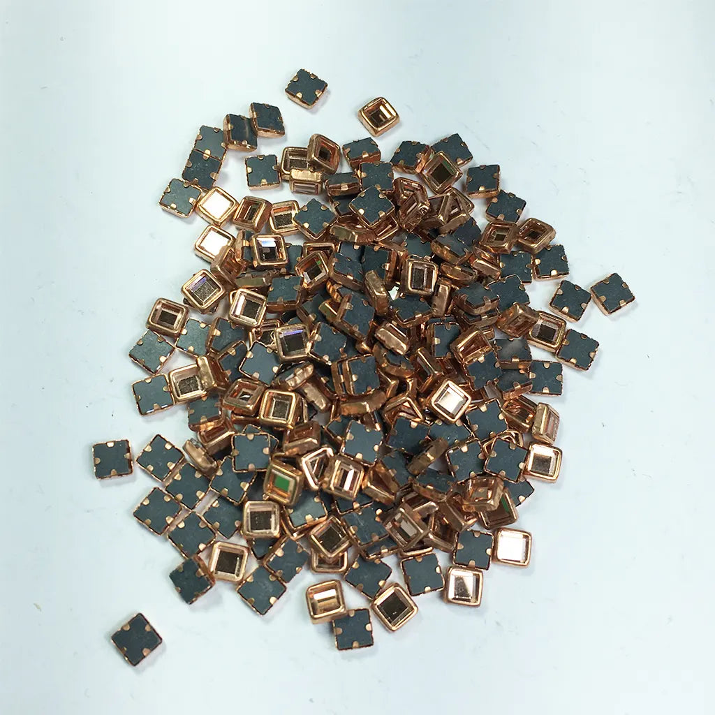 Framed Stone Flat Back Square Shape 4mm Copper Color (25grams)