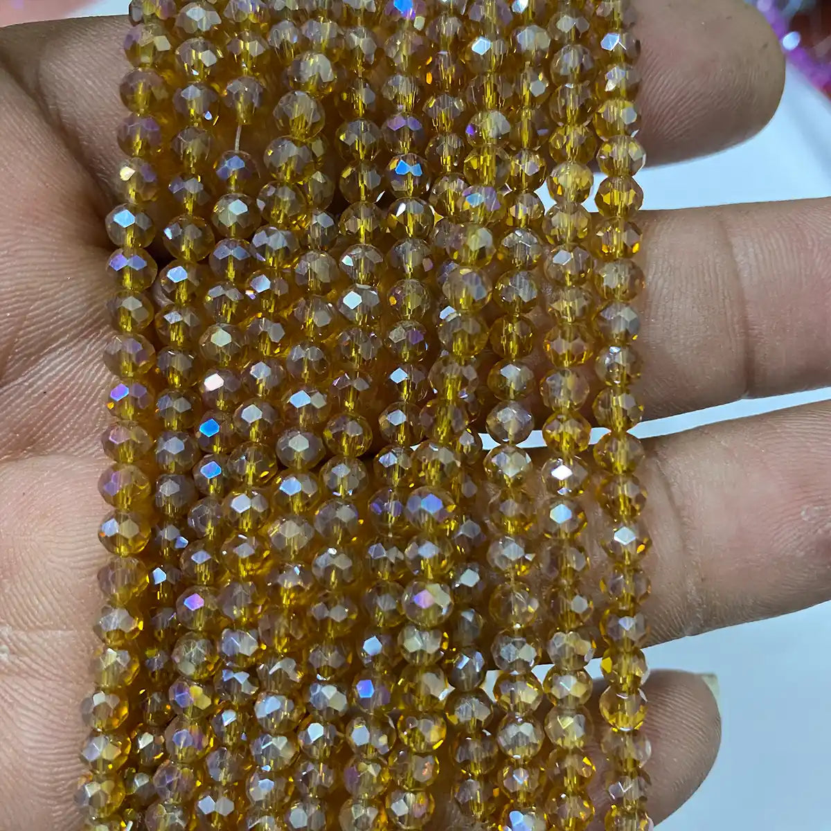 4mm Crystal Diamond Cut Round Faceted Beads 1 String