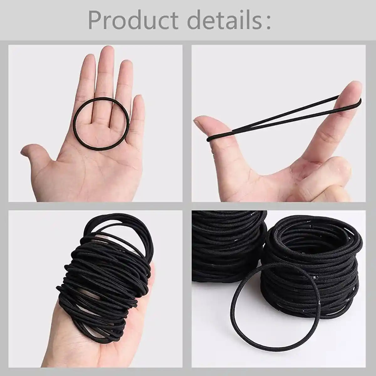 Black Elastic Hair Ties Rubber Bands - Set of 10 Hair Ties