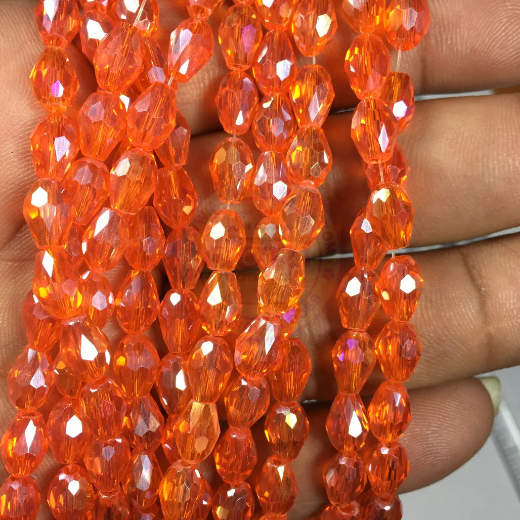 Orange Color Teardrop Crystal Briolette Beads (8mmx6mm) 1line