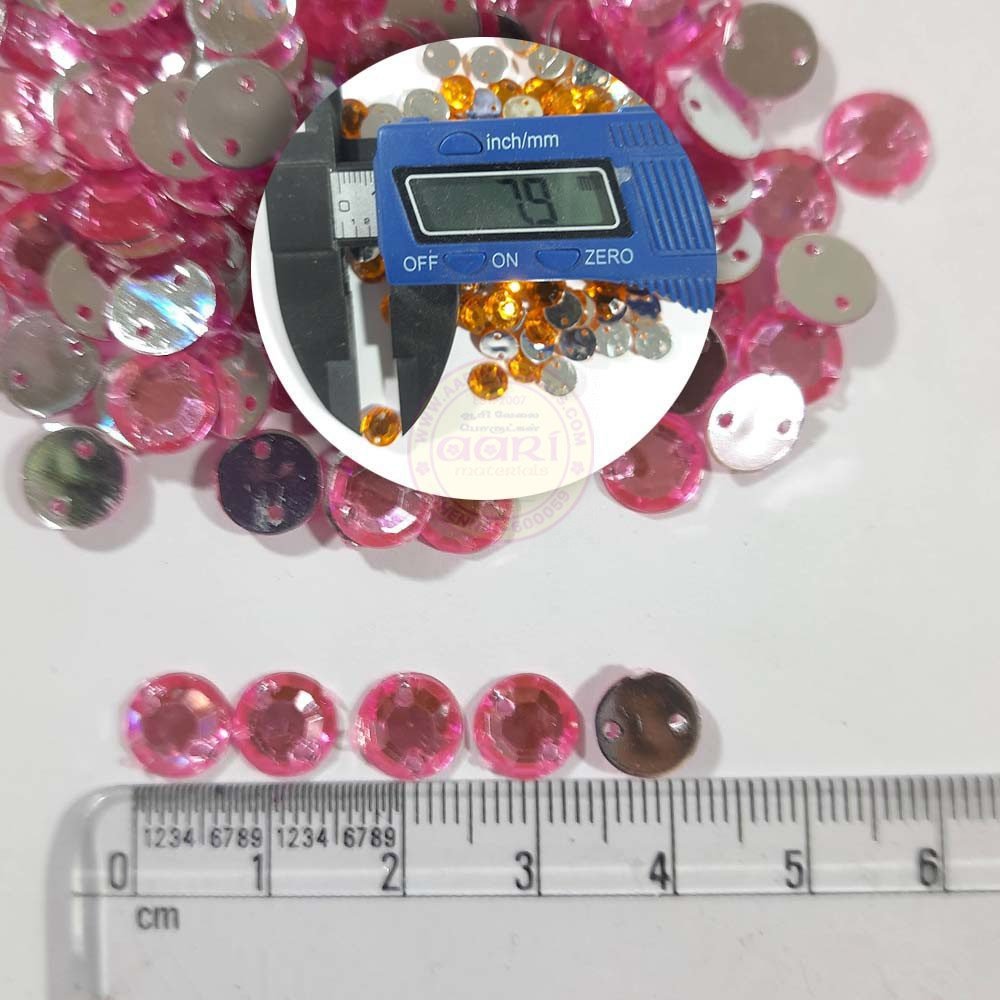 Round Shape Kundan Stone with Hole 8mm Color Pink (10g)