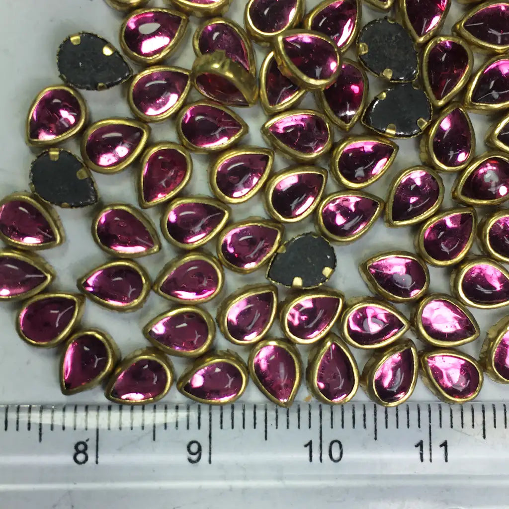 Glass Kundan Stone Framed Teardrop Shape Pink Color 6mmX4mm (20grams)