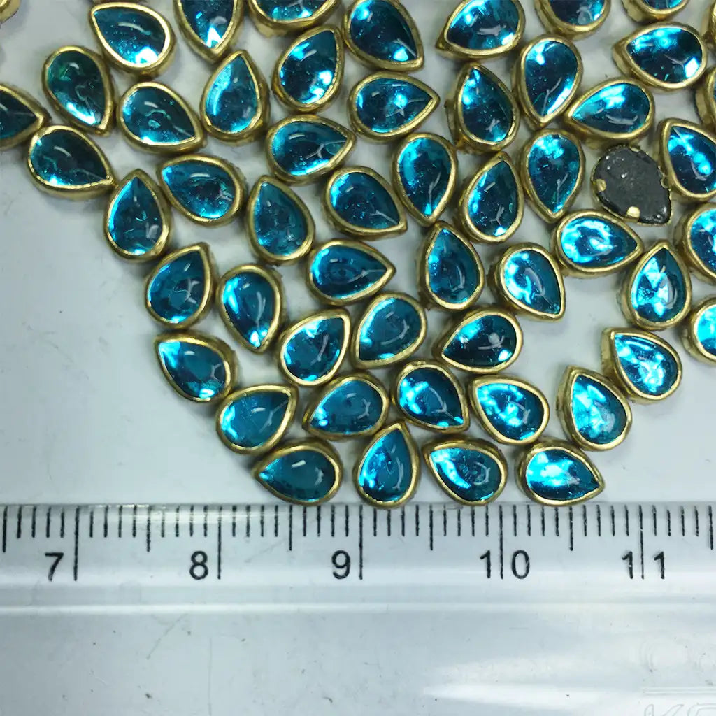 Glass Kundan Stone Framed Teardrop Shape Sky Blue 6mmX4mm (20grams)