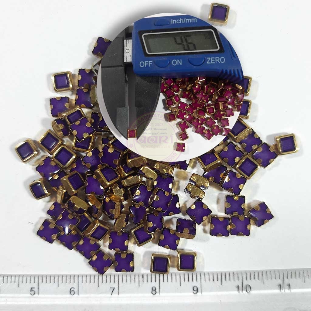 Matt Kundan(Framed) Stones Square Shape 5mm Color Violet (10grams)