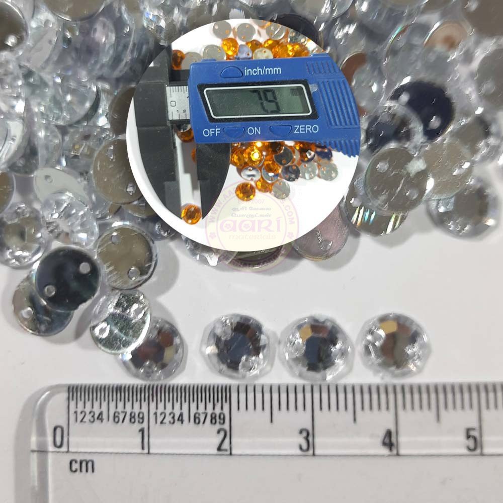 Round Shape Kundan Stone with Hole 8mm Color White (10g)
