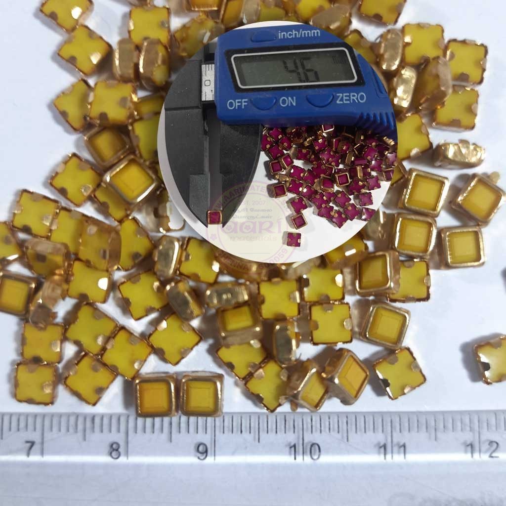 Matt Kundan(Framed) Stones Square Shape 5mm Color Yellow (10grams)