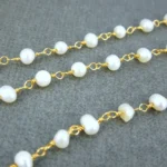 White Pearl Wire Wrapped Beaded Gold Chain 4mm (1Meter) - Image 3