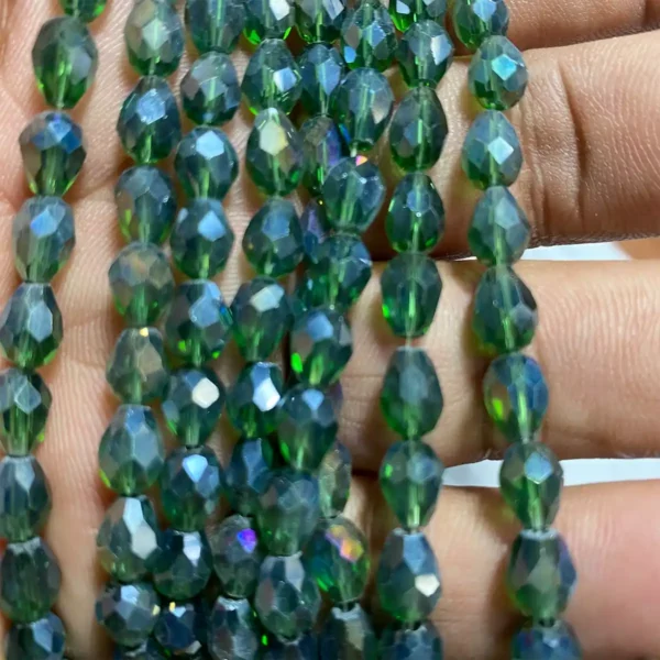 Green Color Teardrop Crystal Briolette Beads (8mmx6mm) 1line