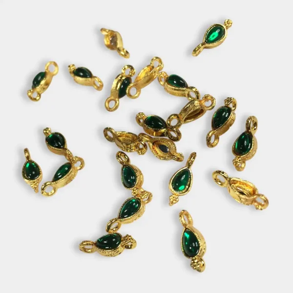 Meena Kundan Stone Green Color Drop Shape Double Hook (1Piece)