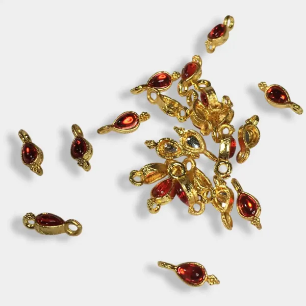 Meena Kundan Stone Red Color Drop Shape Double Hook (1Piece)