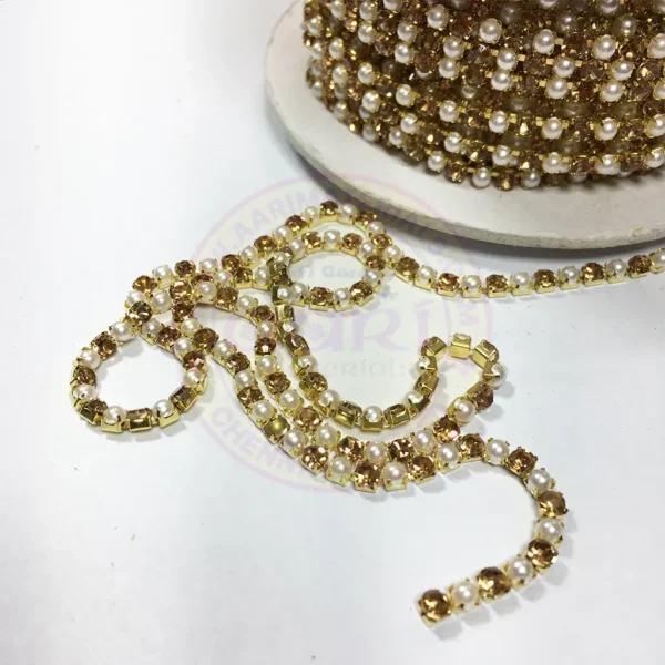 Pearl Chain and Gold Color Stone With Gold Base Size No.24PP (1Meter)
