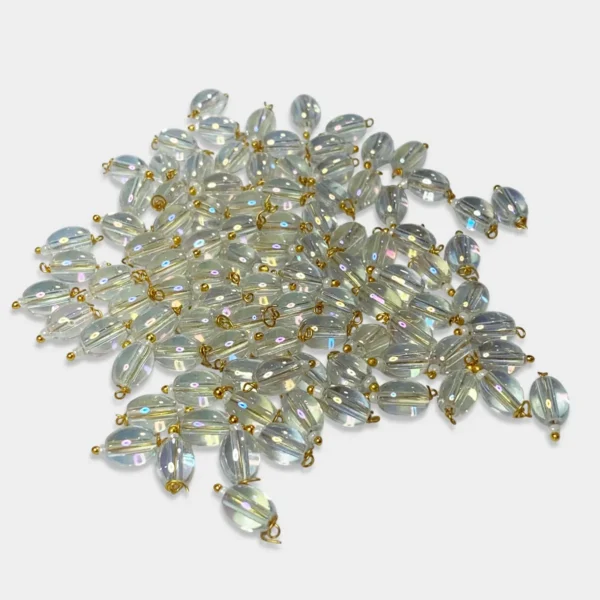 Blouse Hanging Beads Oval Shape Readymade Hook (8mmx6mm) Glassy White Color
