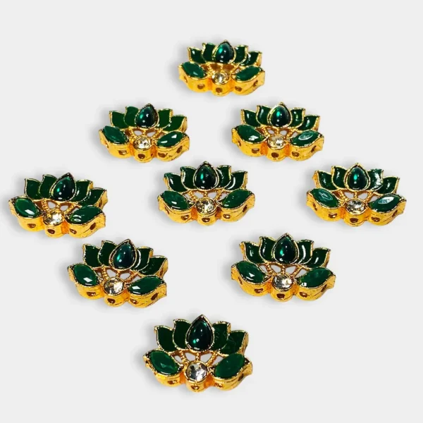Meena Kundan Stone Green and White Color Lotus Shape for jewelry making (1Piece)
