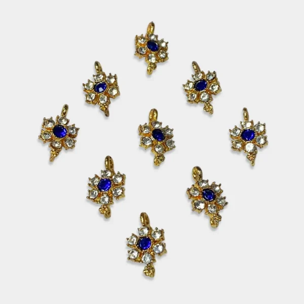 Meena Kundan Stone White and Blue Color Flower Shape for jewelry making (1Piece)