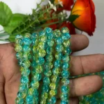 Crackle Glass beads Size 8mm Cyan with Yellow Color (1Line)
