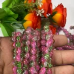 Crackle Glass beads Size 8mm Pink with Green Color (1Line)