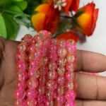 Crackle Glass beads Size 8mm Pink with Yellow Color (1Line)