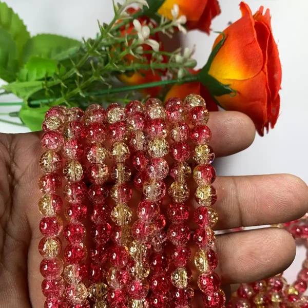 Crackle Glass beads Size 8mm Red With Yellow Color (1Line)