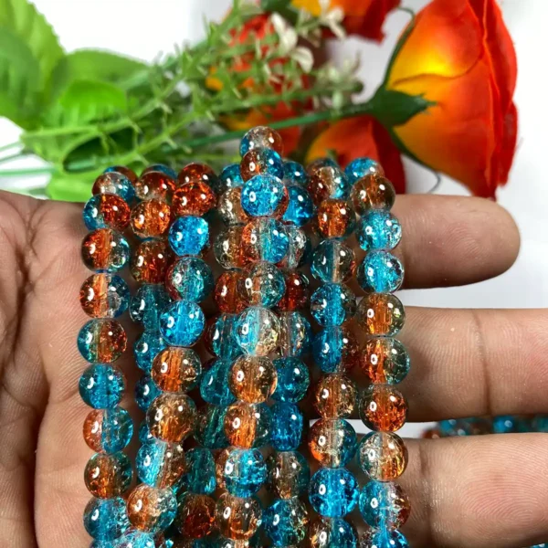Crackle Glass beads Size 8mm Sky Blue With Brown Color (1Line)