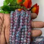 Crackle Glass beads Size 8mm Sky Blue with Pink Color (1Line)
