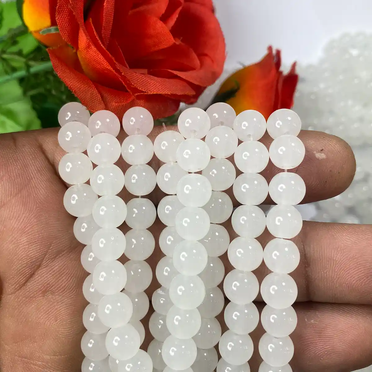 Jelly Glass beads Size 8mm Cool White Color (1Line) Jelly Glass beads Size 8mm Cool White Color (1Line) - Image 1