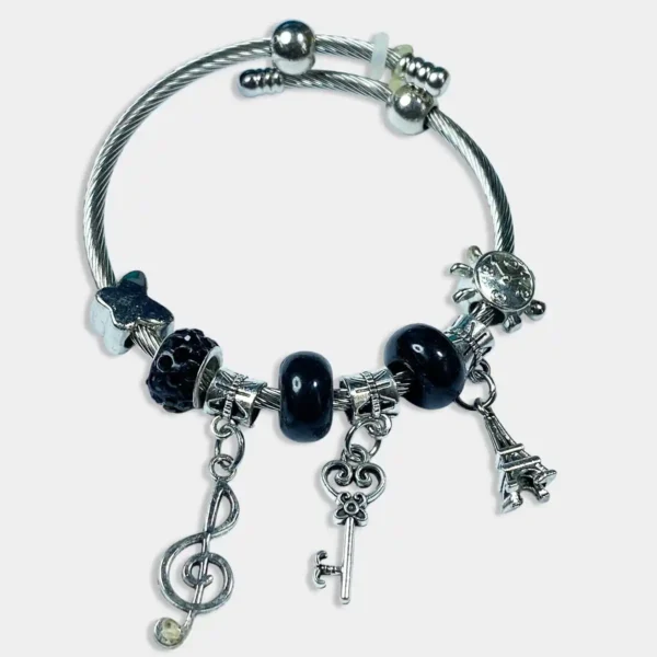 Pandora-Inspired Bracelet with Hanging Charm Black Color Pack of 1 pc
