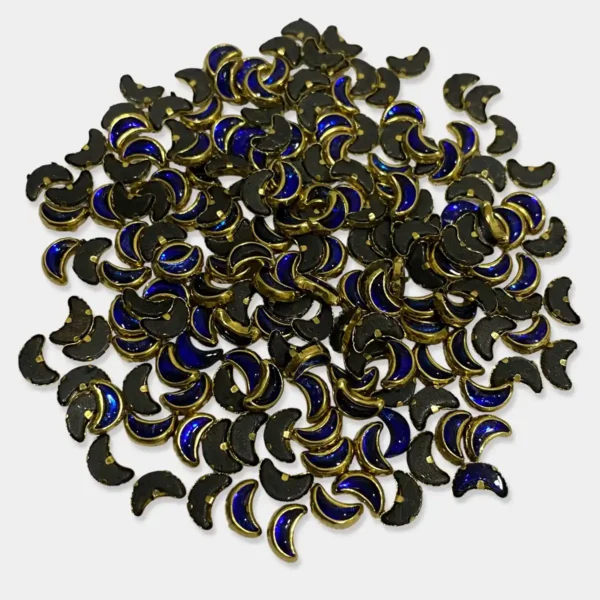 Glass Crescent or Moon Shape Kundan Stone 6x4mm Blue Color (15grams)