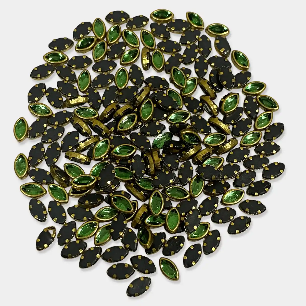 Glass Kundan Stones in Flat Back Mounts Eye Shape 6x4MM (Light Green)15grams 1 Glass Kundan Stones in Flat Back Mounts Eye Shape 6x4MM (Light Green)15grams - Image 1