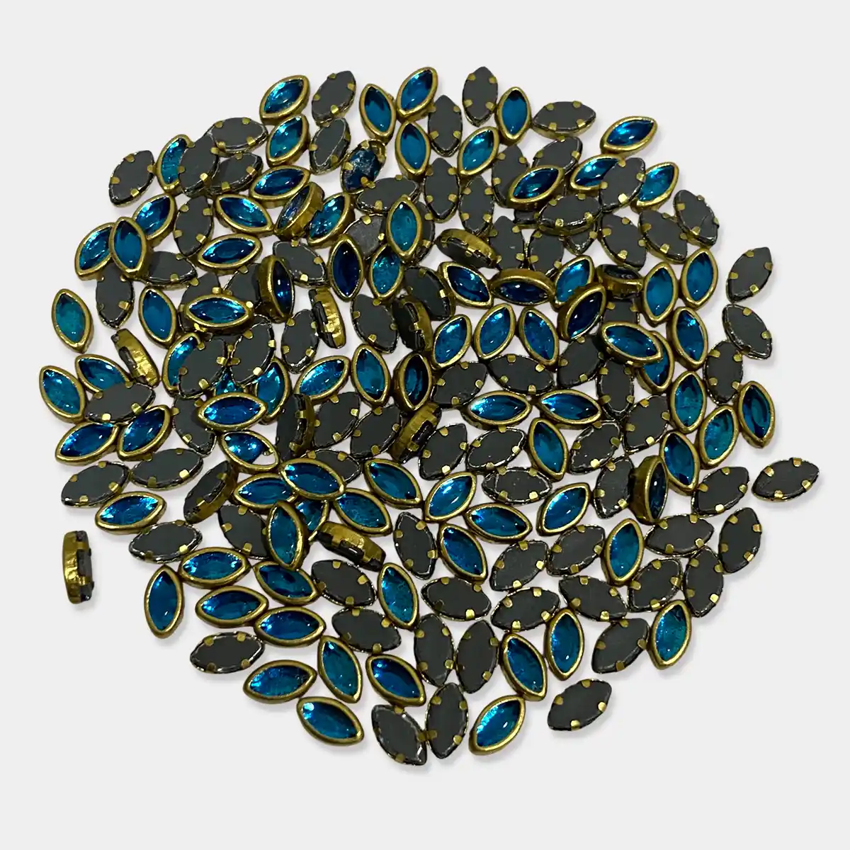 Glass Kundan Stones in Flat Back Mounts Eye Shape 6x4MM (Sky Blue)15grams 1 Glass Kundan Stones in Flat Back Mounts Eye Shape 6x4MM (Sky Blue)15grams - Image 1