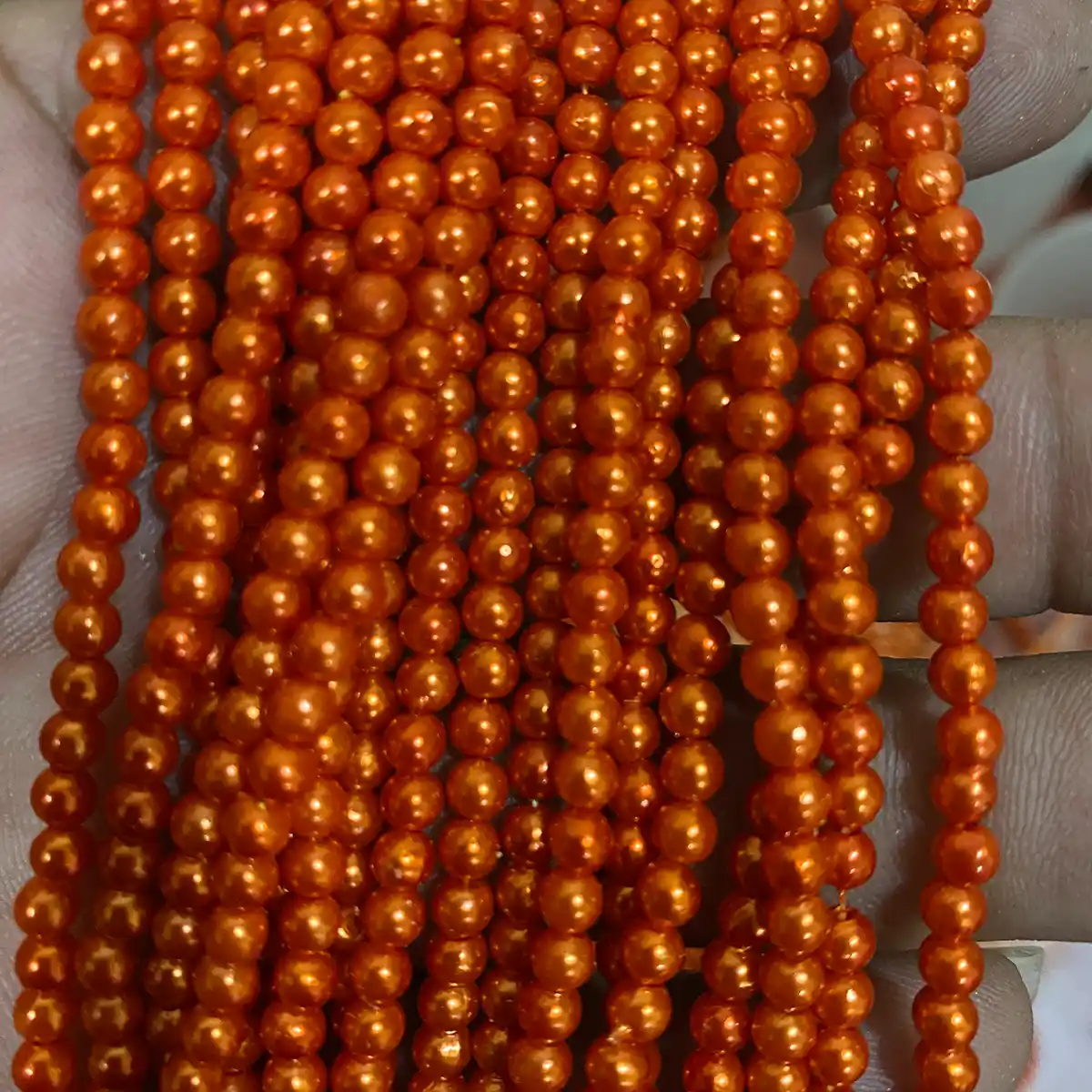 Orange Color 4MM Round Shape Beads - 1Bunch(12 line) Orange Color 4MM Round Shape Beads - 1Bunch(12 line) - Image 1